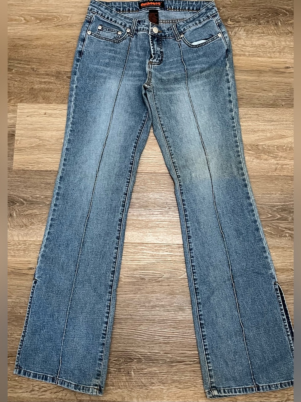 Dollhouse Jeans Womens 5/6 Y2K Flare Split Hem Front Seam Low Rise Blue Denim